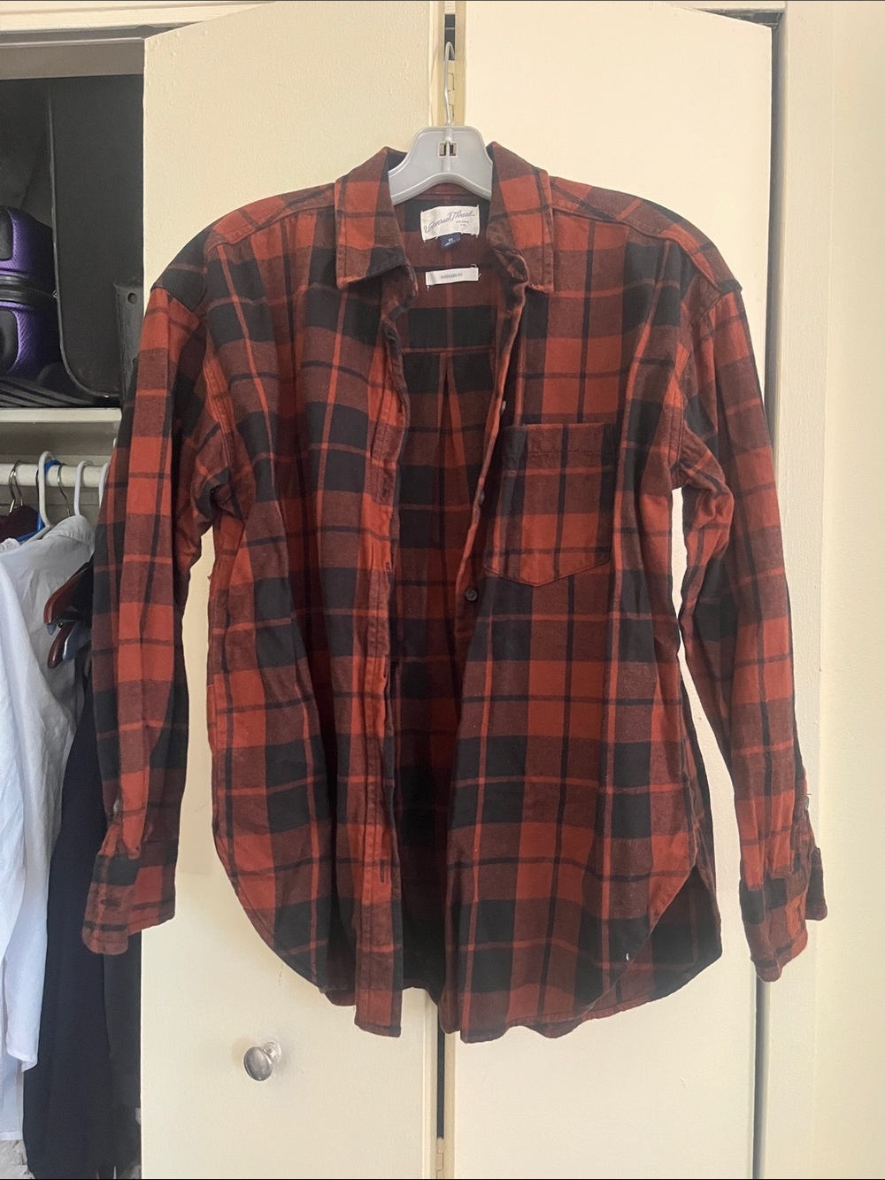Target Women's Red and Black Plaid Button-Front Shirt